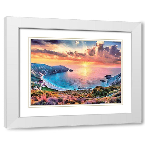 Sunset Behind the Bay White Modern Wood Framed Art Print with Double Matting by Medeiros, Celito