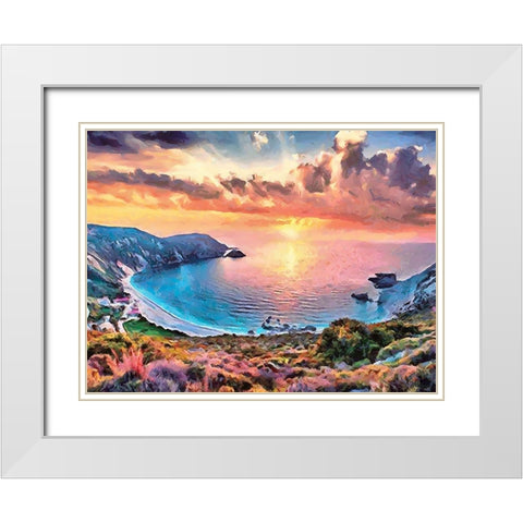 Sunset Behind the Bay White Modern Wood Framed Art Print with Double Matting by Medeiros, Celito