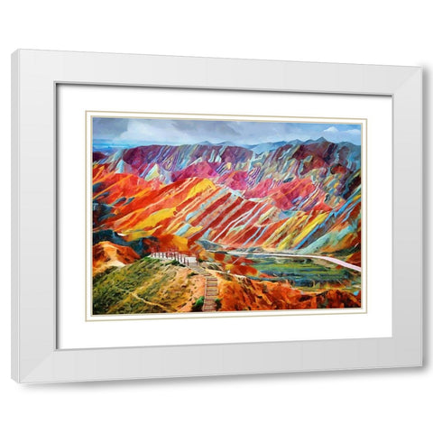 Colorful Mountains White Modern Wood Framed Art Print with Double Matting by Medeiros, Celito