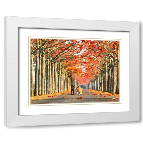 Two Four-legged Friends White Modern Wood Framed Art Print with Double Matting by Medeiros, Celito