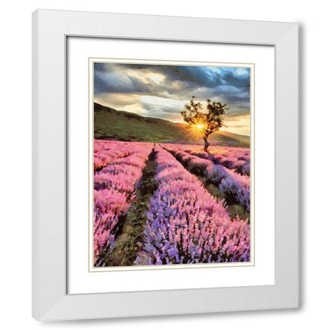 Lavender Field by Sunset White Modern Wood Framed Art Print with Double Matting by Medeiros, Celito