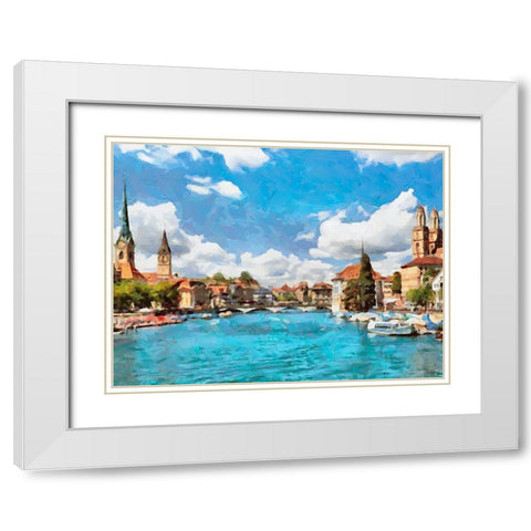 Blue Rhein River White Modern Wood Framed Art Print with Double Matting by Medeiros, Celito
