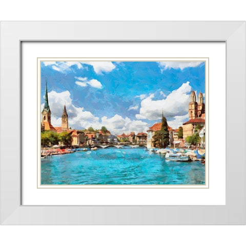Blue Rhein River White Modern Wood Framed Art Print with Double Matting by Medeiros, Celito
