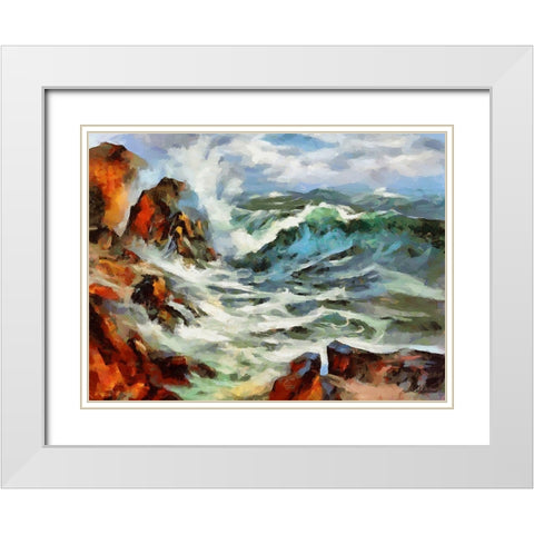 Waves in Storm III White Modern Wood Framed Art Print with Double Matting by Medeiros, Celito