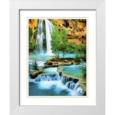 Watterfall Collection IV White Modern Wood Framed Art Print with Double Matting by Medeiros, Celito