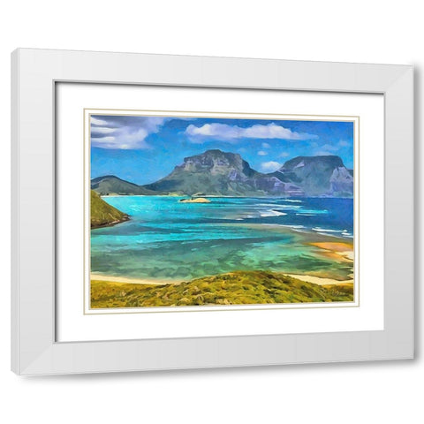 Blue Bay with Mountains White Modern Wood Framed Art Print with Double Matting by Medeiros, Celito
