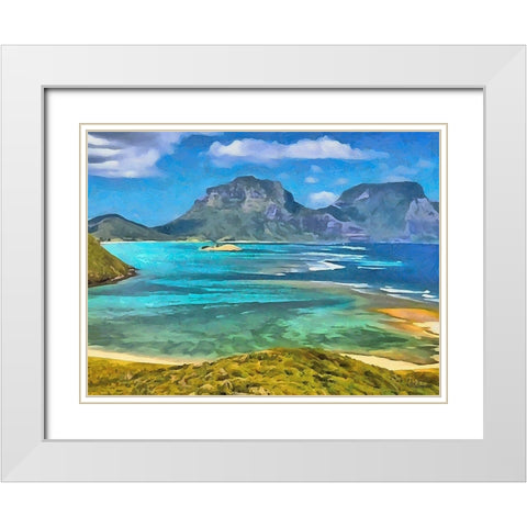 Blue Bay with Mountains White Modern Wood Framed Art Print with Double Matting by Medeiros, Celito