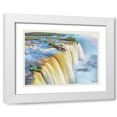 Iguazu Watterfalls White Modern Wood Framed Art Print with Double Matting by Medeiros, Celito