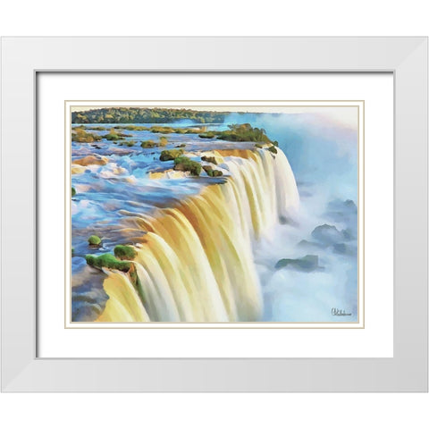 Iguazu Watterfalls White Modern Wood Framed Art Print with Double Matting by Medeiros, Celito