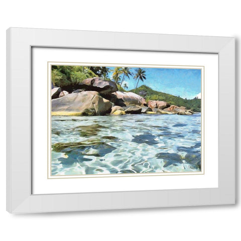 Rock on Seychelles White Modern Wood Framed Art Print with Double Matting by Medeiros, Celito