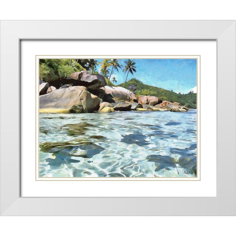 Rock on Seychelles White Modern Wood Framed Art Print with Double Matting by Medeiros, Celito