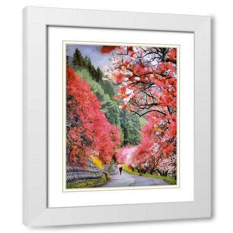 Pink Blooming Trees White Modern Wood Framed Art Print with Double Matting by Medeiros, Celito
