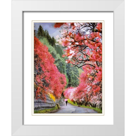 Pink Blooming Trees White Modern Wood Framed Art Print with Double Matting by Medeiros, Celito