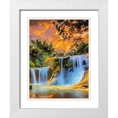 Amazing Watterfall I White Modern Wood Framed Art Print with Double Matting by Medeiros, Celito