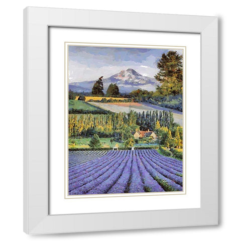 Lavender Field V White Modern Wood Framed Art Print with Double Matting by Medeiros, Celito