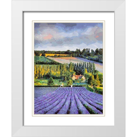 Lavender Field VI White Modern Wood Framed Art Print with Double Matting by Medeiros, Celito