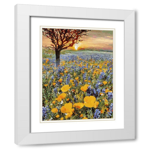 Yellow and Purple Flowers White Modern Wood Framed Art Print with Double Matting by Medeiros, Celito