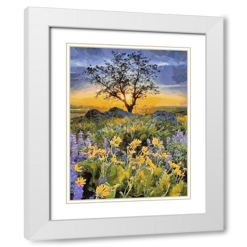 Yellow and Purple Flowers II White Modern Wood Framed Art Print with Double Matting by Medeiros, Celito