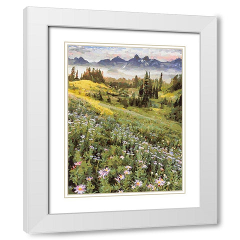 White Flowers in the Mountains White Modern Wood Framed Art Print with Double Matting by Medeiros, Celito