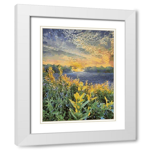 Sunset over Flowers II White Modern Wood Framed Art Print with Double Matting by Medeiros, Celito