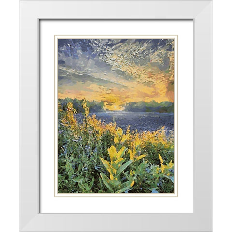 Sunset over Flowers II White Modern Wood Framed Art Print with Double Matting by Medeiros, Celito
