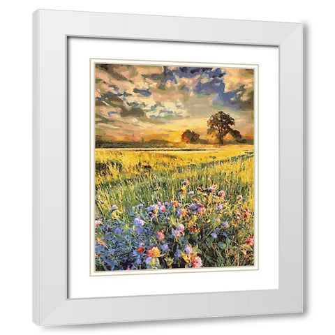Sunset over Flowers IV White Modern Wood Framed Art Print with Double Matting by Medeiros, Celito