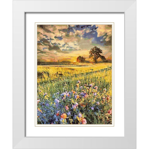 Sunset over Flowers IV White Modern Wood Framed Art Print with Double Matting by Medeiros, Celito