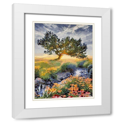 Sunset behind a Tree I White Modern Wood Framed Art Print with Double Matting by Medeiros, Celito