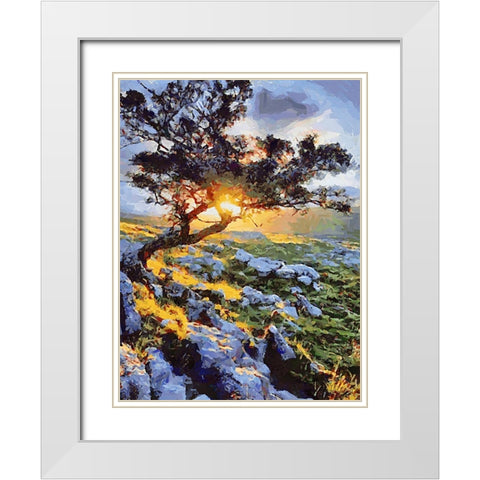 Sunset behind a Tree II White Modern Wood Framed Art Print with Double Matting by Medeiros, Celito