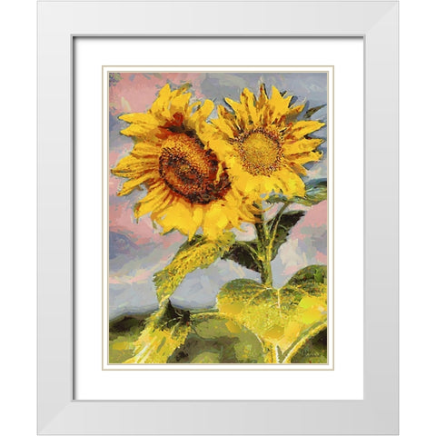 Sunflowers Collection II White Modern Wood Framed Art Print with Double Matting by Medeiros, Celito