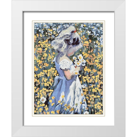 Small Girl with Flowers II White Modern Wood Framed Art Print with Double Matting by Medeiros, Celito