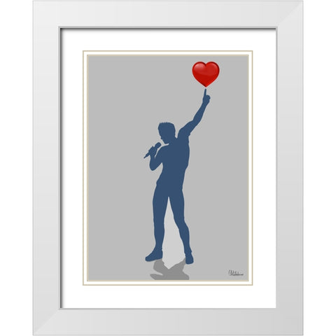Man with Red Heart White Modern Wood Framed Art Print with Double Matting by Medeiros, Celito