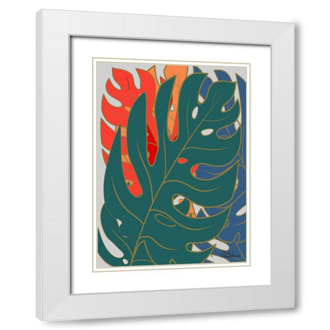 Colorful Leaves II White Modern Wood Framed Art Print with Double Matting by Medeiros, Celito