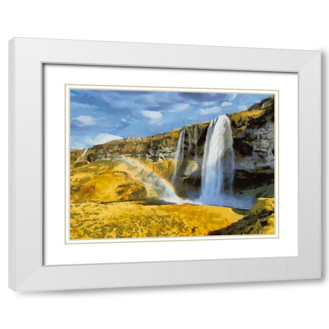 Watterfall Seljandfoss on  Iceland White Modern Wood Framed Art Print with Double Matting by Medeiros, Celito