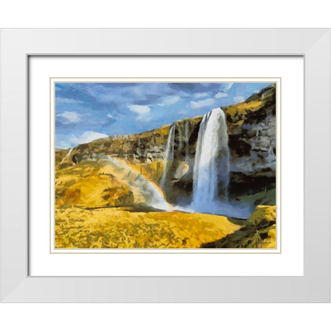 Watterfall Seljandfoss on  Iceland White Modern Wood Framed Art Print with Double Matting by Medeiros, Celito