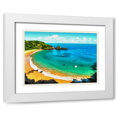 Blue Bay White Modern Wood Framed Art Print with Double Matting by Medeiros, Celito