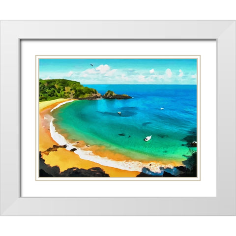 Blue Bay White Modern Wood Framed Art Print with Double Matting by Medeiros, Celito
