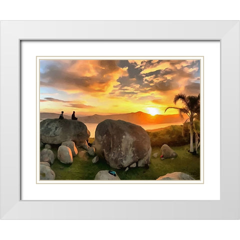 Coupple on the Rock by Sunset White Modern Wood Framed Art Print with Double Matting by Medeiros, Celito