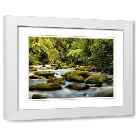 Green Stones in the River White Modern Wood Framed Art Print with Double Matting by Medeiros, Celito