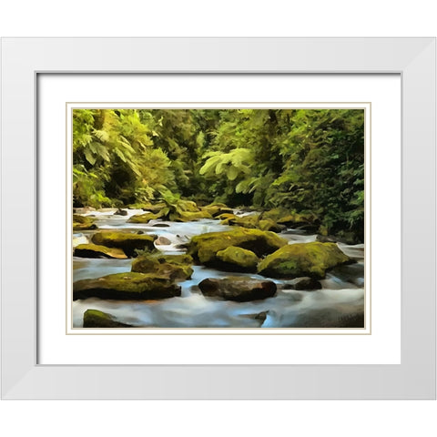 Green Stones in the River White Modern Wood Framed Art Print with Double Matting by Medeiros, Celito