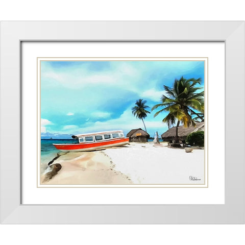 Red Boat on the Beach White Modern Wood Framed Art Print with Double Matting by Medeiros, Celito