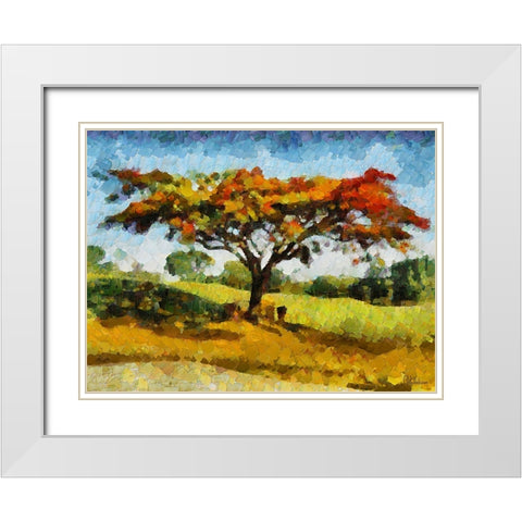 Collectio of Bloomin and Autumn Trees XXV White Modern Wood Framed Art Print with Double Matting by Medeiros, Celito
