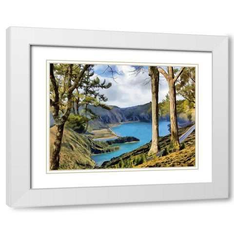 Blue Lake in the Mountains White Modern Wood Framed Art Print with Double Matting by Medeiros, Celito