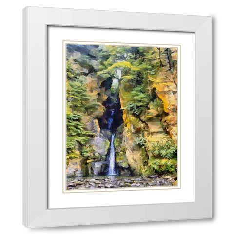 Watterfall between Rocks II White Modern Wood Framed Art Print with Double Matting by Medeiros, Celito