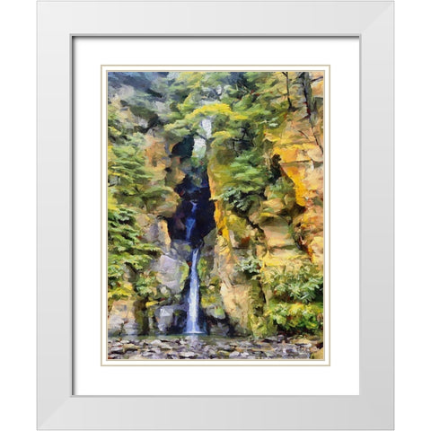 Watterfall between Rocks II White Modern Wood Framed Art Print with Double Matting by Medeiros, Celito