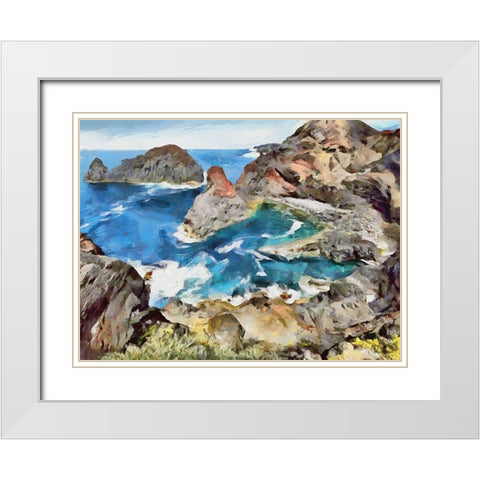 Bay between Rocks I White Modern Wood Framed Art Print with Double Matting by Medeiros, Celito