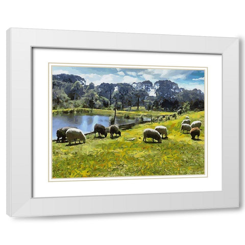 Sheep and Goat Collection IX White Modern Wood Framed Art Print with Double Matting by Medeiros, Celito