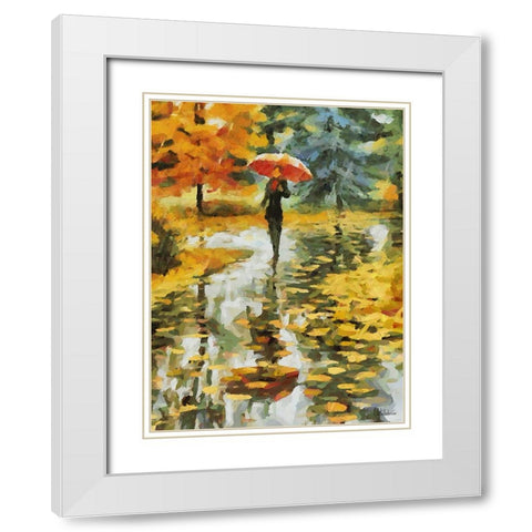 Girl with Red Umbrella White Modern Wood Framed Art Print with Double Matting by Medeiros, Celito