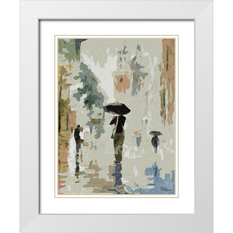 Girl with Black Umbrella White Modern Wood Framed Art Print with Double Matting by Medeiros, Celito