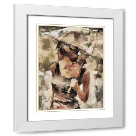 Girl with Brown Umbrella White Modern Wood Framed Art Print with Double Matting by Medeiros, Celito